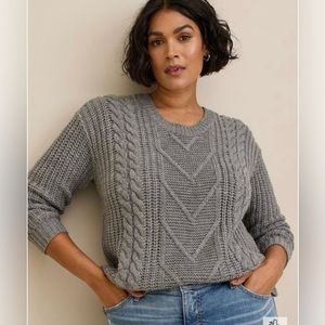 Torrid  Gray Cable Pullover Tie Back Sweater